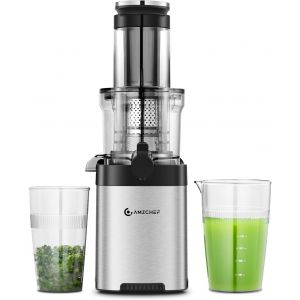 Extracteur De Jus De Fruits Et L&eacute;gumes Slow Juicer Presse &Agrave; Froid Machine Avec Moteur Silencieux/Tasse &Agrave; Jus/Brosse De Nettoyage/Adapt&eacute; &Agrave; Tous Les Fruits Et L&eacute;gumes (Gris) - Neuf