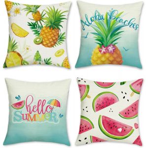 CAUC-Housse de Coussin &iquest;&iquest;t&iquest;&iquest; Fruits 45 x 45 cm Past&iquest;&iquest;que Ananas Polyester Lin D&iquest;&iquest;coratif Taie d'oreiller pour Canap&iquest;&iquest; Salon Chambre Maison Patio Ext&iquest;&iquest;rieur D&iquest;&iquest;coration 4 Pi&iquest;&iquest;ces - Neuf