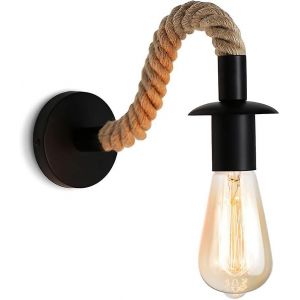 Applique Murale Vintage Industrielle &Agrave; Col De Cygne Avec Cage En Fer Et Corde En Chanvre - Neuf