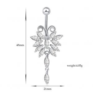 Piercing Pour Le Nombril, Anneau En Zircon, Pendentif En Forme De Cour Plaque Cuivre, Bijou De Piercing Pour Le Corps (Blanc) - Neuf