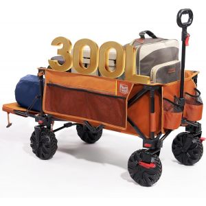 Chariot De Plage Pliable Xxxl Avec Frein Hayon 135kg Chariot De Festival Pliant Robuste Roues Larges Amovibles Et Poignée Réglable Pour Camping Jardin Shopping Orange - Neuf