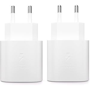 Chargeur pour Samsung Charge Rapide, 2-Pack 25W Prise USB C pour Samsung Galaxy S25 S24 S23 S22 S21 S20 FE/Ultra, Note 20, A71 A55 A54 A53 A36 A34 A16 A15 A14 M34 M53, iPhone, Chargeur Telephone - Neuf