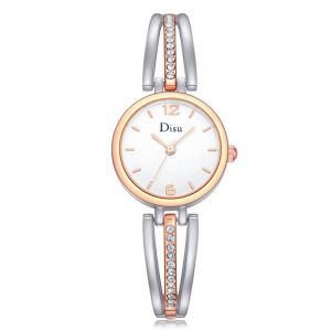 Disu Fashion Femmes M&eacute;tal Zicron Quartz Mouvement Montre-Bracelet (Or Rose + Argent + Cadran Blanc) - Neuf
