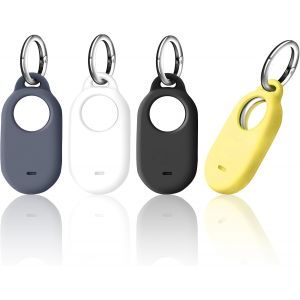 MEVRONISSHOP-Lot De 4 &Eacute;tuis Samsung SmartTag 2 avec Porte-cl&eacute;s, en Silicone R&eacute;sistant Aux Rayures, pour Traceur Portable Et Samsung Galaxy SmartTag 2, Noir, Blanc, Gris Et Jaune - Neuf