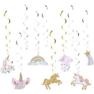MEVRONISSHOP-Lot de 10 Licorne Suspendus Tourbillons, D&eacute;corations Guirlandes en Spirales D'anniversaire pour Enfants, Th&egrave;me Licorne D&eacute;cor de Serpentin Suspendu de Plafond Pour Anniversaire, Mariage o - Neuf