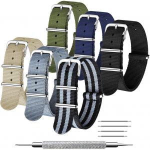 Eryi-Nato Strap 6 Packs 18mm 20mm 22mm Bracelets De Montre En Nylon Balistique Bracelets Zulu Boucle En Acier Inoxydable Avec Barre À Ressort Et Outil De Broche De Liaison - Neuf