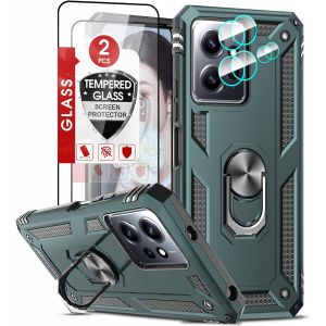 Eryi-Coque Pour Xiaomi Redmi Note 12 4g(Pas 5g) Avec 2 Verre Trempé Et 2 Protection Camera, Anneau Support Militaire Anti-Chute Bumper Rigide Armure Housse Etui Noir Pour Redmi Note 12 Antichoc Vert - Neuf