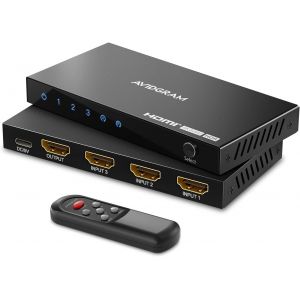 HDMI Switch 4K 60Hz, HDMI 2.0 Commutateur 4 in 1 Out, 4 Port HDMI Selector Box with IR Télécommande Soutien HDCP 2.2 HDR10 3D 18Gbps pour Xbox PS4 Roku HDTV Monitor - Neuf