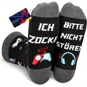 Jgd-Chaussettes Amusantes Pour Homme 43-46, Chaussettes Amusantes Avec Inscription En Allemand &iquest; Veuillez Ne Pas D&eacute;ranger Je Joue &iquest; Cadeaux Amusants Pour Hommes Et Femmes, Noir/Gris, Taille Unique - Neuf