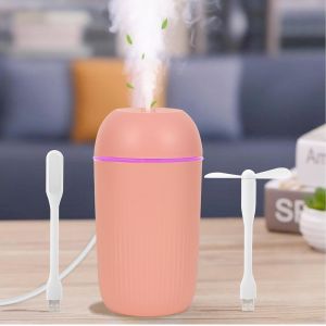 Humidificateur 420ML,Mini humidificateur d'air ultrasonique de bureau avec port USB,fonction lampe de nuit à lumière froide colorée,arrêt automatique,pour la voiture,la chambre,le bureau (rose + - Neuf