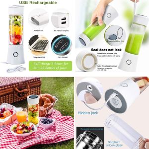 Mini Portable Smoothie Blender, Sans Fil, Charge Usb, 6 Enduit De Titane Lames, 480 Ml, 4000mah Batterie, Sans Bpa, 100w, Pour Des Smoothies, Des Milk-Shakes, Jus De Fruits Et Légumes - Neuf