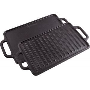 Jexnovashop-Plaque &Agrave; Griller En Fonte Naturelle, Induction Double Grille R&eacute;versible 33x21cm Pour Feu, Barbecue, Four, Vitroc&eacute;ramique, Pr&eacute;-Assaisonn&eacute;e Pour Cr&eacute;er Antiadh&eacute;sif Sans Toxicit&eacute; Et Sans Ptfe - Neuf