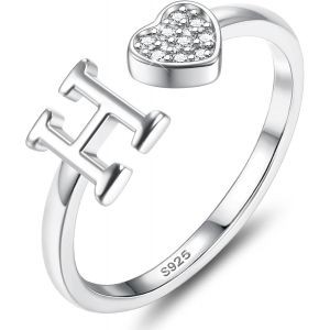 Bague Argent 925 Femme Avec Lettre A-Z Bague Coeur Reglable Empilables Ouvert Bague De Fian&ccedil;ailles Bague Promesse Mariage Bague Pouce Bague Pr&eacute;nom Initiale Bague Femme Fille Avec Bo&icirc;te - Neuf
