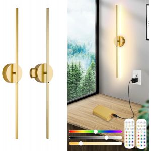 Subzonal-Applique Murale Int&eacute;rieure Sans Fil Lot De 2, Lampe Murale Rechargeable Usb Avec T&eacute;l&eacute;commande Et Interrupteur Tactile, 8000mah Pile Amovible, Led Dimmable, 15 Color, Rotation 360&deg;, Timer, Or - Neuf