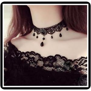 Kal-Cristal Velours Collier Ras Du Cou Gothique Strass Dentelle Collier Chaîne Vintage Vampire Collier Bijoux Pour Femmes Filles (Noir A) - Neuf