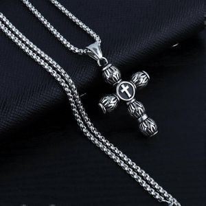 Européen Et Américain Spot Titane Acier Croix Pendentif Collier Vintage Homme Tendance En Acier Inoxydable Coulée Pendentif Croix Cylindrique - Neuf