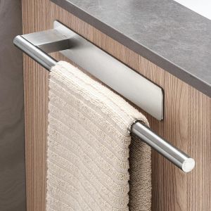 Cauc-Porte Serviettes Sans Per&ccedil;age Porte Serviette Mural En Acier Inoxydable 304 Argent Bross&eacute; Un Bras Auto-Adh&eacute;sif Porte-Serviettes Pour Salle De Bain Et Cuisine - Neuf