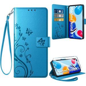 Kal-Coque Pour Xiaomi Redmi Note 11 /Note 11s 4g + 1 Verre Trempé, Retro Design Housse Premium En Cuir Pu Pochette De Portefeuille Pour Porte Cartes Fonction Stand Flip Etui, Bleu - Neuf