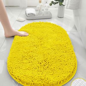 Tapis de Bain Antid&eacute;rapant,Ovale Tapis Salle de Bain Absorbant en Microfibre Chenille Tapis de Douche,Doux et Confortable Tapis de Sol Lavable (50x80CM,Jaune Vif) - Neuf