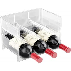 Range-Bouteilles (Lot de 2)-casier &agrave; Bouteilles empilable en Plastique pour 6 Bouteille de vin ou Autre Boisson-&eacute;tag&egrave;re &agrave; vin Moderne pour jusqu'&agrave; 6 Bouteilles au Total-Transparent - Neuf