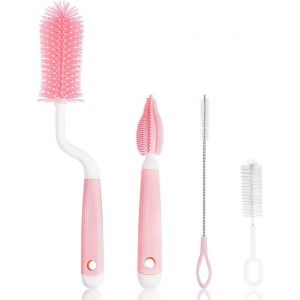 Silicone Bottle Brush,3 in 1 Cleaning Bottle Brush,Bottle Brush and Teat for All Sizes of Bottles,BPA-Free Durable and Scratch-Free (Pink) - Neuf
