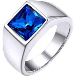 Tianyi-Jewelry Bague Solitaire Homme En Acier Inoxydable/Plaqué Or, Chevalière Avec Pierre Bleue/Noire En Cristal, 8 Tailles Disponibles - Neuf