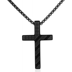 Kal-Collier Croix, Pendentif Verset Biblique Noir En Acier Inoxydable Bijoux Chr&eacute;tiens Cadeaux Collier Croix Drapeau Am&eacute;ricain Pour La Famille Et Les Amis - Neuf