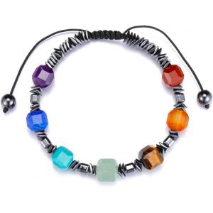 Eryi-Cadeau Fête Des Mères Maman Bracelet Tressé Chakra Perle Pierre Naturelle Avec Hématite Perle Concassé Protection Porte Bonheur Lithothérapie Réglable Pour Homme Femme - Neuf