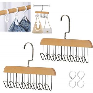 KGABERY-2 Pièces Cintres En Bois Pour Ceinture,Porte-Cravates Avec 8 Crochets,Porte-Ceinture,Crochet Pour Cintre,Pour Ceintures,Cravates,Écharpes,Colliers,Colliers - Neuf