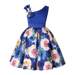 Robe De Princesse Fleurie Sans Manches Pour Fille (Bleu 4) - Neuf