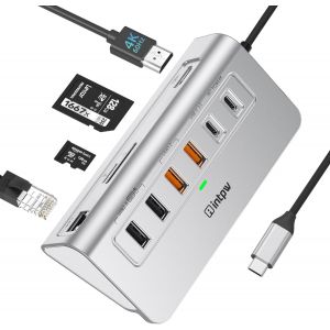 P9R Pro Hub Usb C, 10 En 1 Hub Usb 3.2 Avec Ethernet 1 Gbps, 4K@60Hz Hdmi, 10 Gbps 2 Type-A/C 3.2, 2 Type-A 2.0, Pd 100W, Sd/Tf, Hub Usb En Aluminium Pour Iphone 16/15 Series/Macbook[Z819] - Neuf