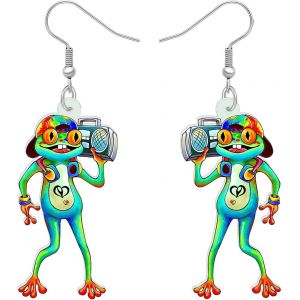 Kal-Boucles D'oreilles Pendantes Goutte En Acrylique Vert Mignon Grenouille Nouveaut&eacute; Bijoux Animaux Pour Les Femmes Charms Cadeaux - Neuf