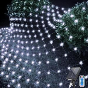 BHHBB-Filet Lumineux Solaire Extérieur, 2 M x 3 M 198 LEDs Guirlande Lumineuse de Filet avec 8 Modes, Télécommande, Etanche Guirlande Lumineuses Filet pour Noël Buissons Clôture Jardins - Neuf