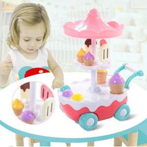 Simulation De Chariot A Glaces Et Bonbons Pour Enfants, Mini-Poussoir Musical, Lumiere Rotative, Cadeau, Jouets De Jeu - Neuf