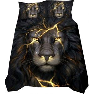 D Animal Tigre Loup Lion Noir Housse De Couette Et Taie D'oreiller, Attrapeur De R¨ºves Plume Microfibre Polyester / Personnes Parures De Lit Avec Fermeture ¨¦Clair (Noir , _X__Cm) - Neuf