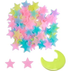 ERYI-Stickers Muraux Fluorescents Les Étoiles Brillantes Brillent Noir 100 Pcs Décoration Autocollant Étoile 3D Sticker Mural Étoile Chambre Plafond Commutateur Autocollant Étoiles Lumineuses (Coloré - Neuf