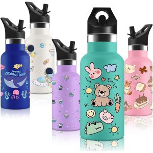 Gourde Isotherme Avec Paille, Gourde Inox Enfant Sans Bpa, 350ml, Garder Au Chaud Pendant 12 Heures, Froid 24 Heures, Convient Aux Garçon, Fille, Écoles, Parc D'attractions - Neuf