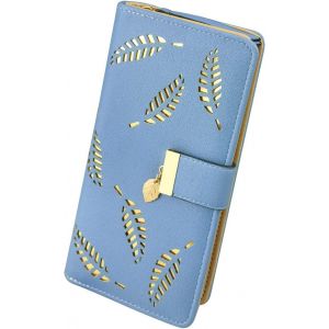 Porte - Monnaie Femme Avec Feuille Creuse, Long Portefeuille En Cuir Pu Pour Femme Avec Plusieurs Fentes Pour Cartes, Double Portefeuille Pliant, Porte - Monnaie Avec Fermeture (Beige) - Neuf