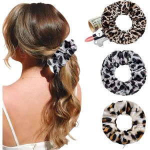Lot De 3 Elastiques &Agrave; Cheveux, Chouchous L&eacute;opard Avec Poche &Agrave; Glissi&egrave;re, L&eacute;opard Velours Cheveux, Chouchou &Eacute;lastique Bande De Cheveux &Eacute;lastique, Pour Filles Et Femmes - Neuf