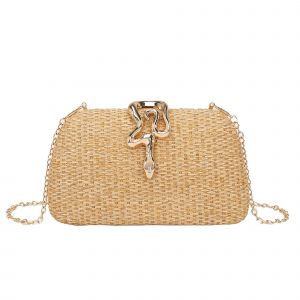 La Paille D'Embrayage Sacs &Agrave; Main Pour Les Femmes D'&Eacute;t&eacute; Tiss&eacute; Sac De Plage Avec Un Serpent Fermoir De Sac &Agrave; Main De Vacances - Neuf