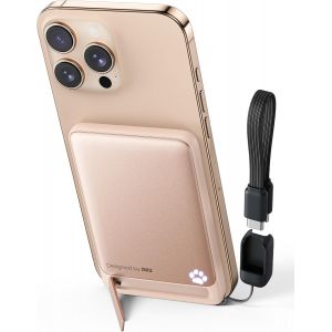 JGD-Qi2-Certificat 20W Batterie Externe, 5000mAh Magnetique Power Bank, Charge Rapide Powerbank Travel Essentials, Batterie Portable Mince Compatible avec iPhone 16 15 14 13 12 Pro Max Rose - Neuf