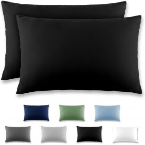 Cauc-Taie Oreiller 40x60 Noir - Lot De 2 Taies D'oreillers 40 X 60 Carr&eacute; En Microfibre Bross&eacute;e, Housse Oreiller Coussin Oreiller Avec Sa Fermeture &Agrave; Rabat (Sans Fermeture &Eacute;clair) - Neuf