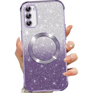Kwex-Coque Magn&eacute;tique Pour Samsung Galaxy S20 Fe 4g/5g, Etui &Agrave; Paillettes Compatible Avec Magsafe, Antichoc Charge Sans Fil Housse Pour Samsung S20 Fe, Avec 2 Verre Tremp&eacute;, Pourpre - Neuf