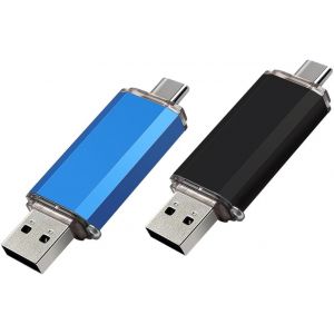 Lot de 2 cl&eacute;s USB C de 32 Go double type C + cl&eacute; USB A 2 en 1 pour stockage et sauvegarde (2 x 32 Go, noir et bleu) - Neuf