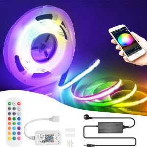 Wifi 10m Cob Rgb Ruban Led Chambre 576led/M 5760leds 24v Bande Led Fonctionne Avec Google Home Assistant/Alexa,Rubans À Led Dimmable Led Strip Avec Télécommande - Neuf