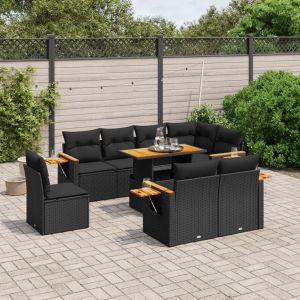 Prolenta Premium - Salon De Jardin 9 Pcs Avec Coussins Noir R&eacute;sine Tress&eacute;e - Neuf