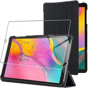Coque Pour Samsung Galaxy Tab A 10.1 2019 T510 T515, Etui Slim Cover, Housse Pu Cuir Rabat Magn&eacute;tique, Noir + Verre Tremp&eacute;[Coq9128748] - Neuf