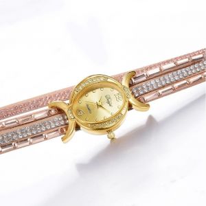 Duoya Femmes Brillant Strass Bracelet Montre-Bracelet Cha&icirc;ne Robe Montre &Agrave; Quartz (Beige) - Neuf