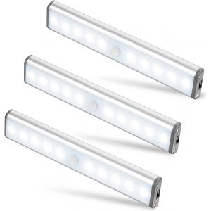 Subzonal-Moston Lot De 3 Lampes 10 Led, Sans Fil, Rechargeable Par Usb, Aimant&eacute;, D&eacute;tecteur De Mouvement, 2 Modes D&iquest;&Eacute;clairage, Portable. Lumi&egrave;re De Placard, Baladeuse De Secours, Veilleuse Enfant, App - Neuf
