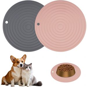 2 Pièces Tapis Gamelle Chat Et Chien,24 Cm Rond Tapis De Plateau Gamelle De Nourriture Antidérapant Pour Animaux,Manique,Nettoyage Facile - Neuf